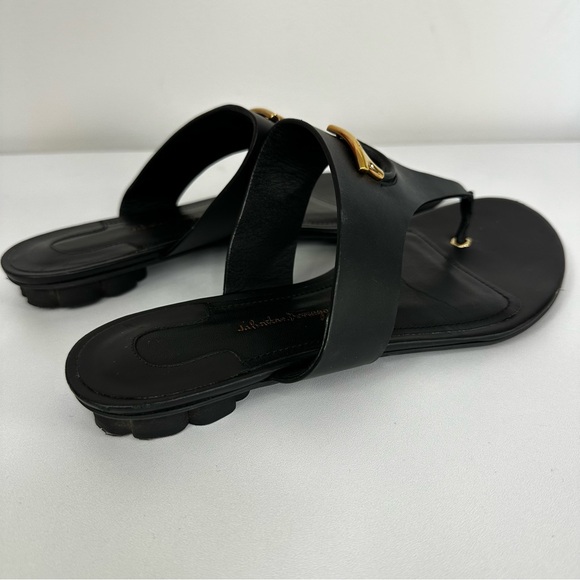Salvatore Ferragamo Enfola Black Leather Sandals Slip On Flats Size 8C - Picture 7 of 16